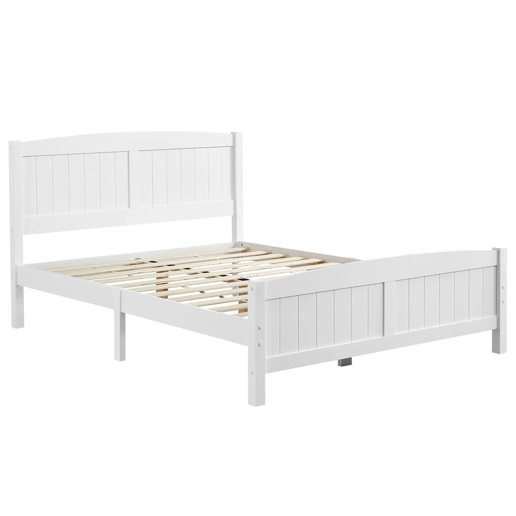 White Full Size Wood Platform Bed with Headboard and Footboard U382