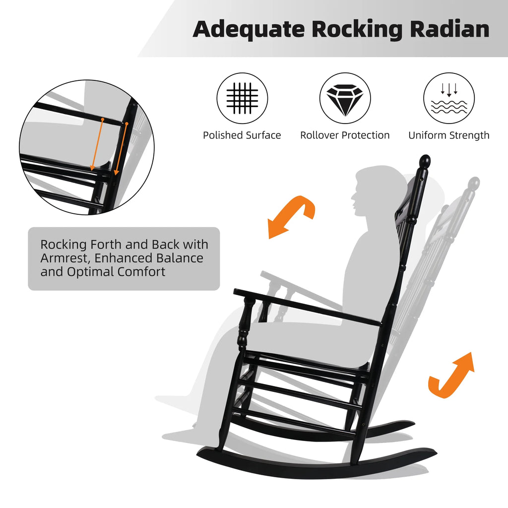 Set of 2 Oversized Black Wood Outdoor Rocking Chairs U4085