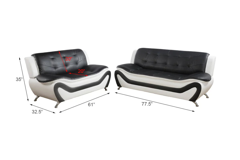 Black & White 2 Piece Faux Leather Sofa Loveseat Set L71111
