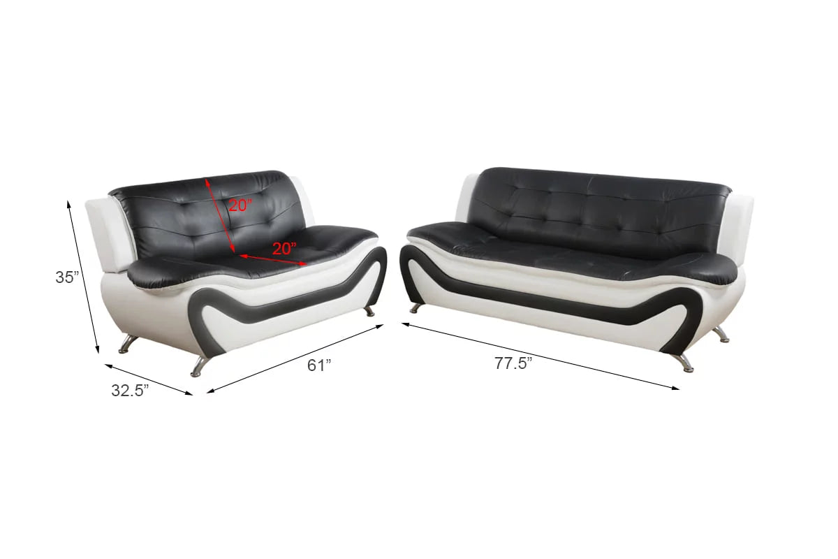 Black & White 2 Piece Faux Leather Sofa Loveseat Set L71111