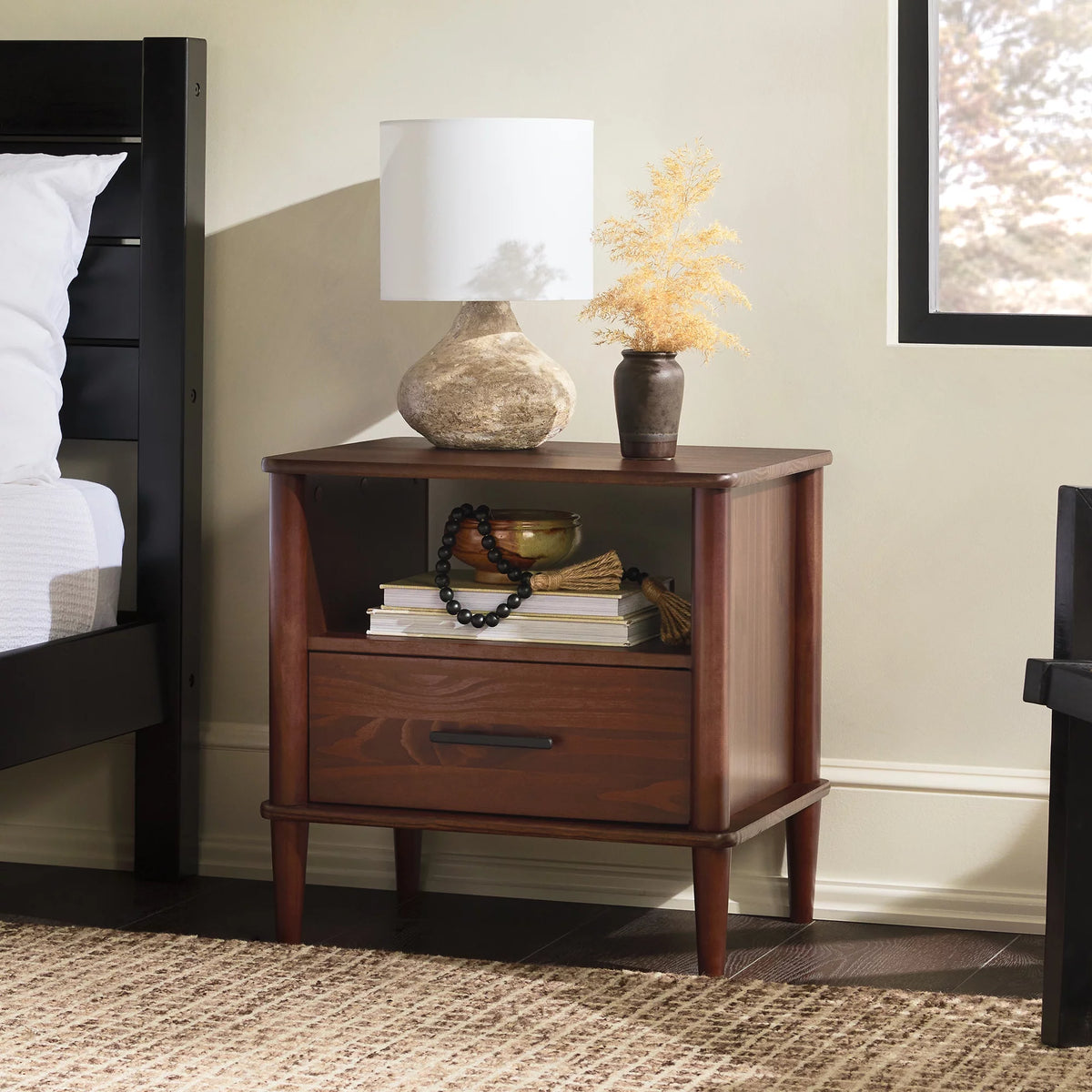Walnut 1-Drawer Nightstand O3792
