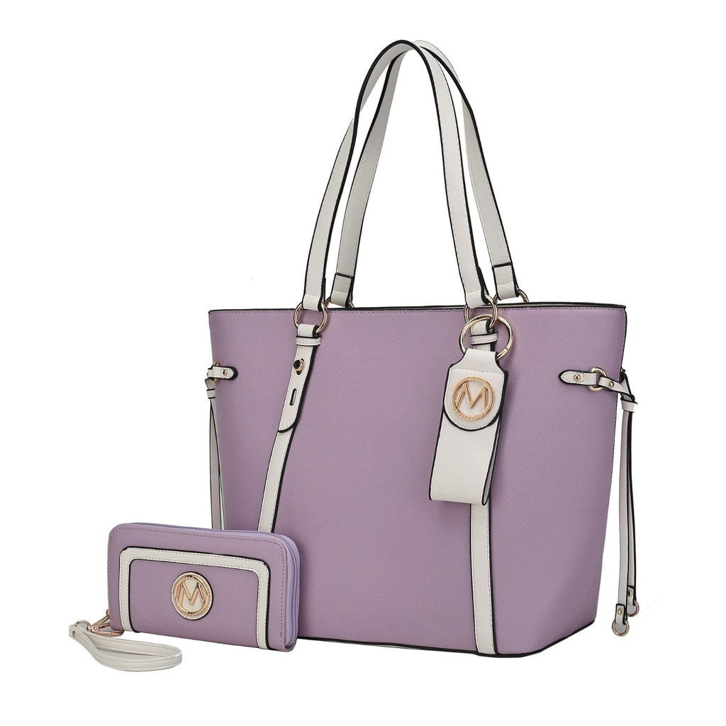 3 Pcs Vegan Leather Tote Bag Wristlet Wallet and Keyring Set P7746