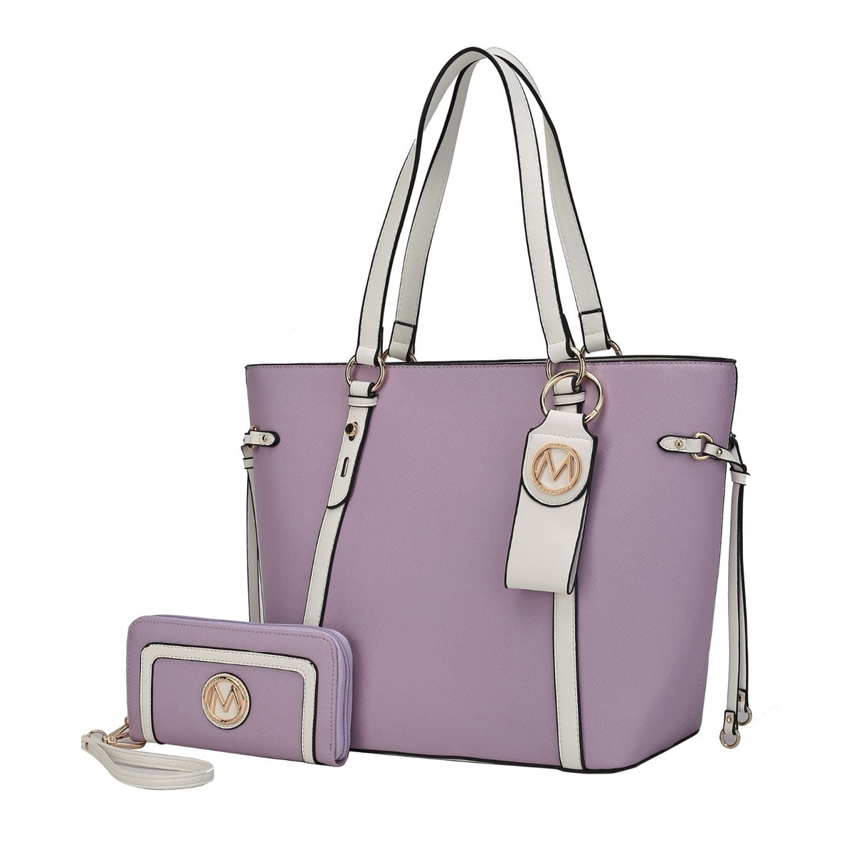 3 Pcs Vegan Leather Tote Bag Wristlet Wallet and Keyring Set P7746