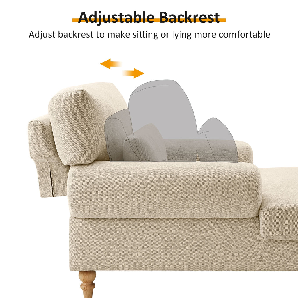 Beige White Linen Fabric Indoor Chaise Lounge Chair O989