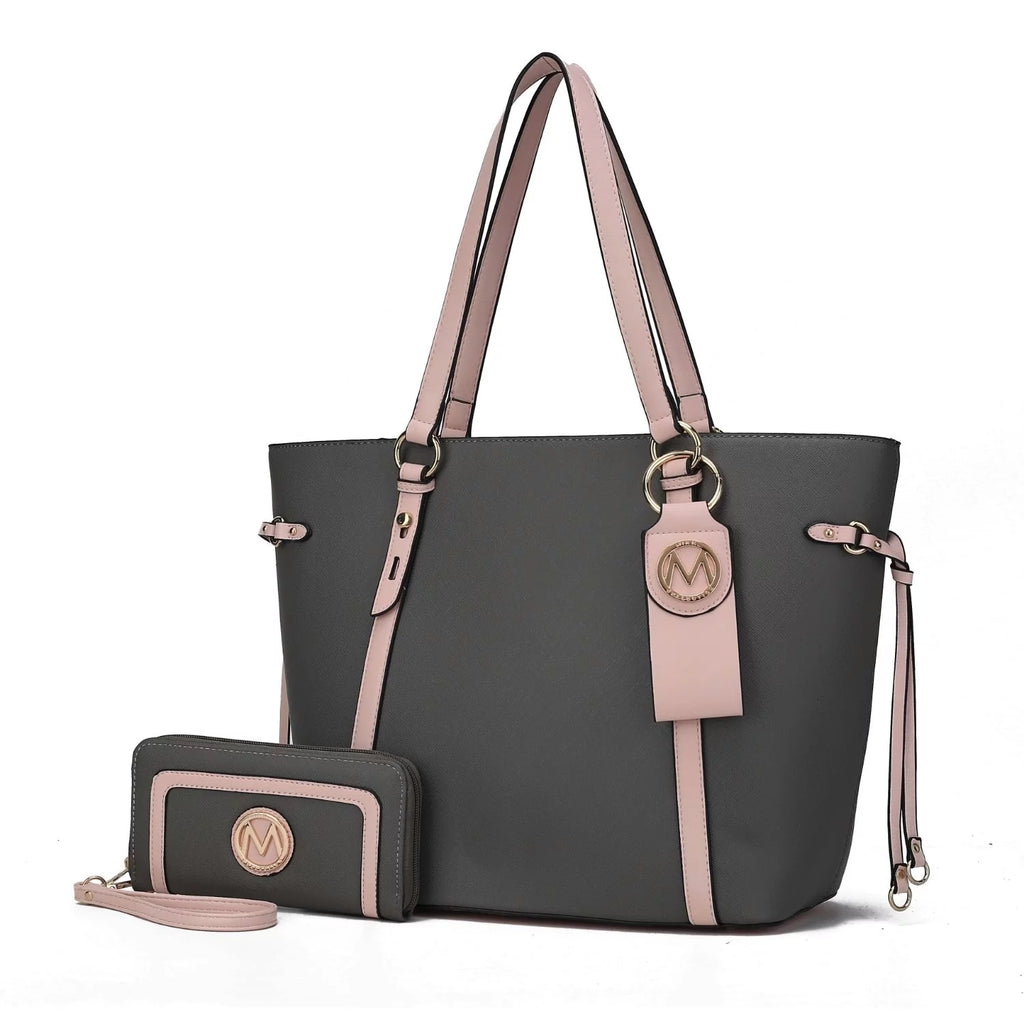 3 Pcs Vegan Leather Tote Bag Wristlet Wallet and Keyring Set P7746