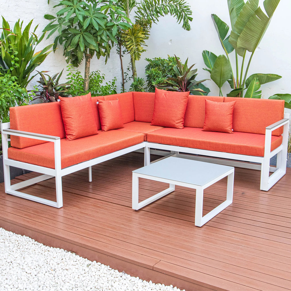 White Sectional With Adjustable Headrest & Coffee Table With Cushions W7790