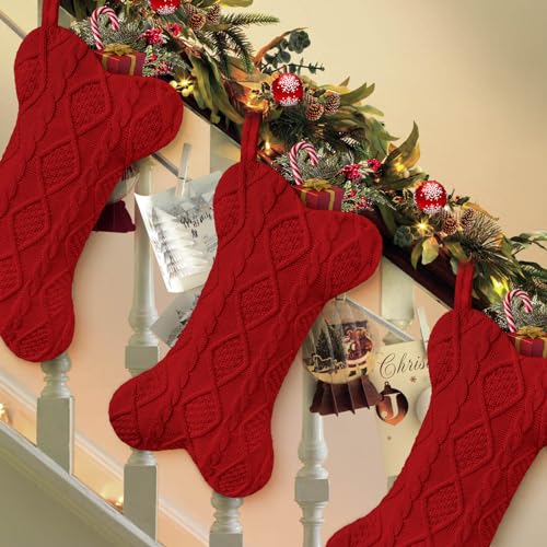 Knit White Bone Shape Dog Christmas Stocking A6109