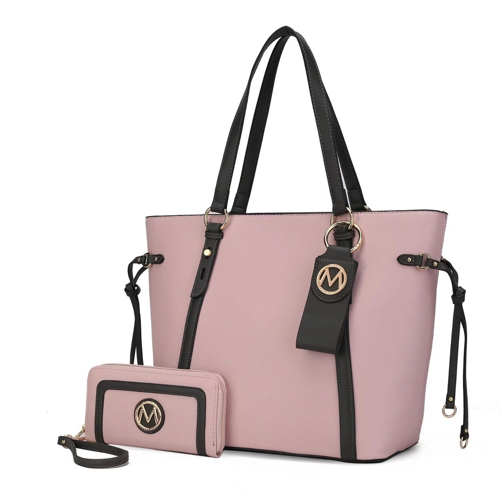 3 Pcs Vegan Leather Tote Bag Wristlet Wallet and Keyring Set P7746
