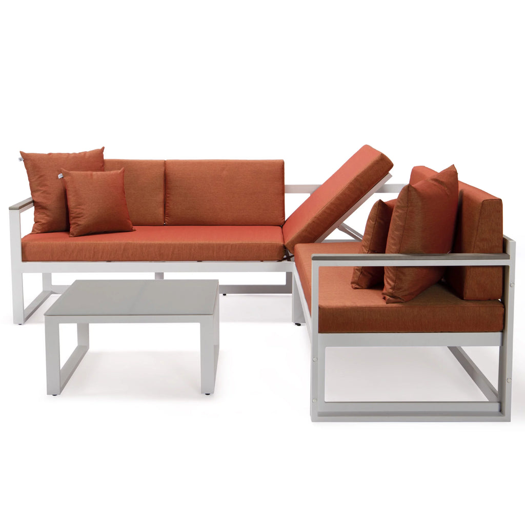 White Sectional With Adjustable Headrest & Coffee Table With Cushions W7790