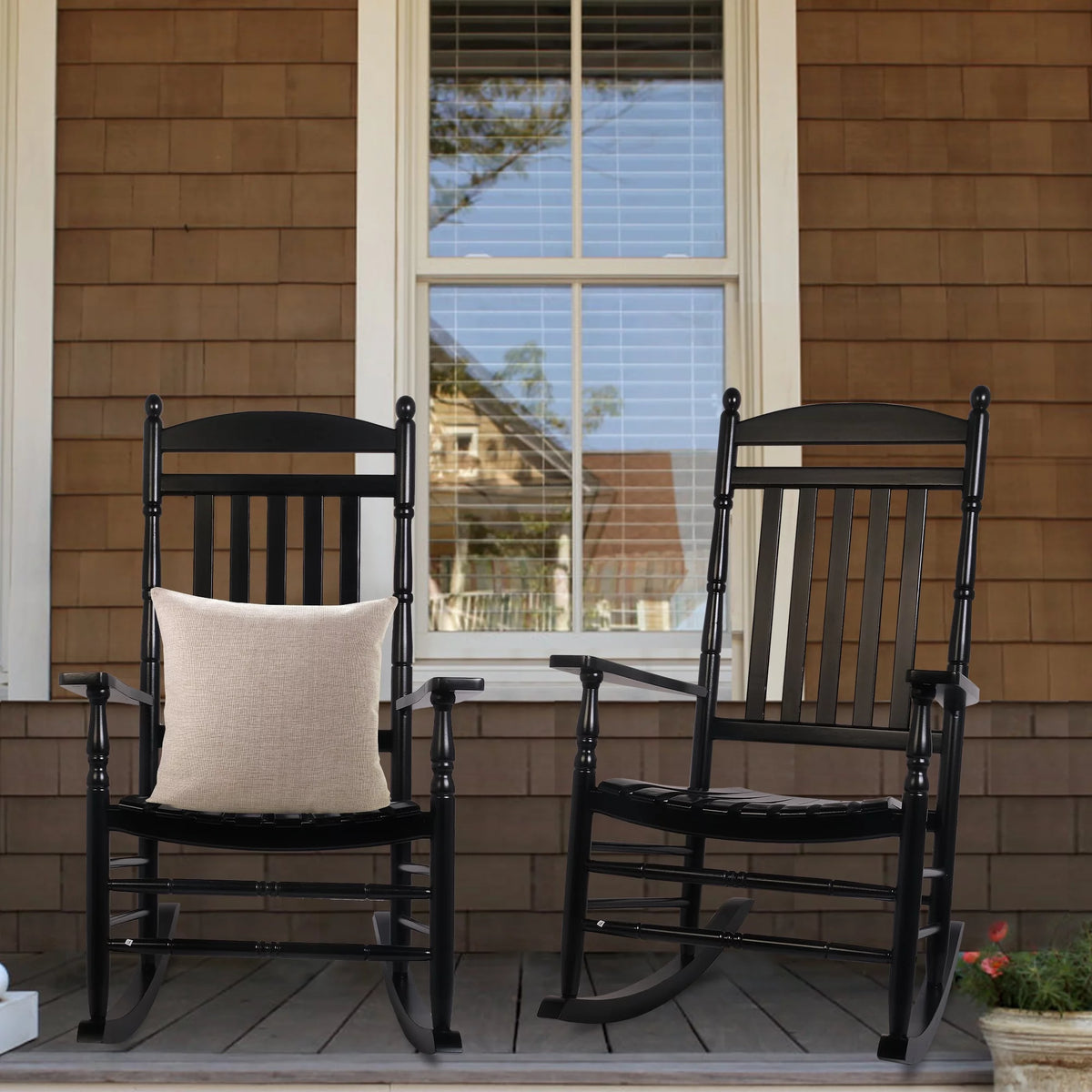 Set of 2 Oversized Black Wood Outdoor Rocking Chairs U4085