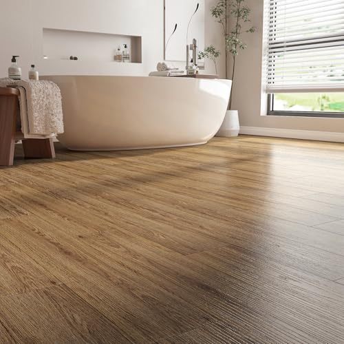 Honey Oak Wood Peel and Stick Vinyl Floor Tiles 36"x6" 18 PCS Waterproof O2558